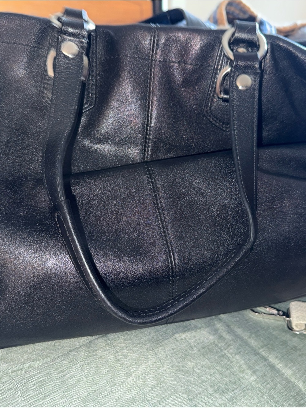 Coach Metallic Black Leather Shoulder Bag with Silver Hardware - Picture 6 of 12